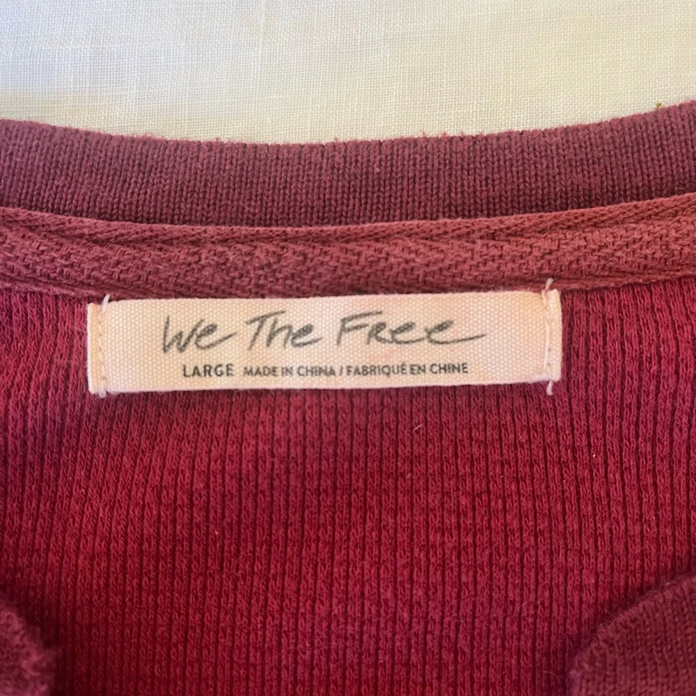 We The Free Burgundy Long Sleeve Top with Patterned Sleeves - Picture 5 of 8